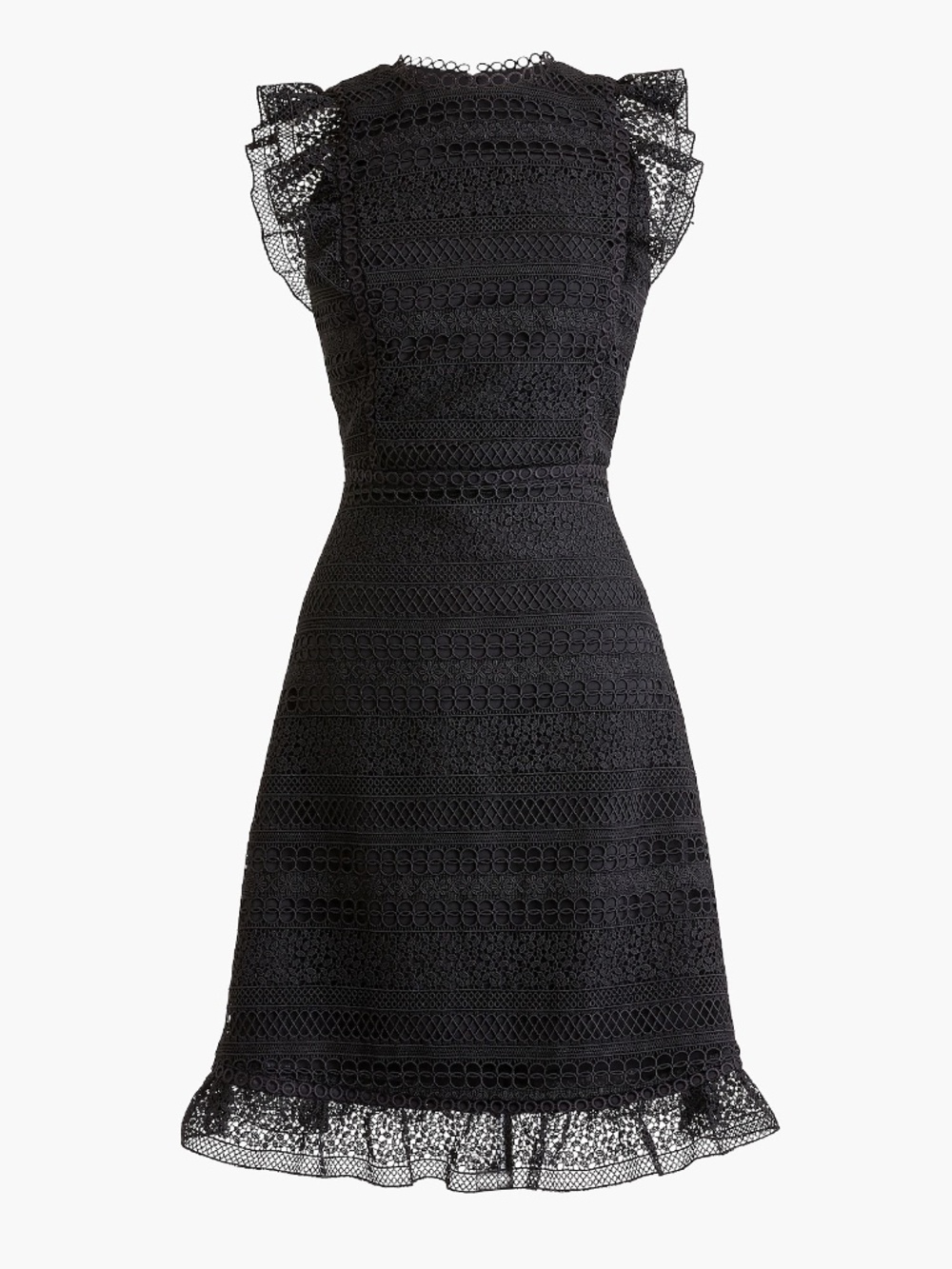 J.Crew Cap-Sleeve Ruffle Dress in Mixed Lace